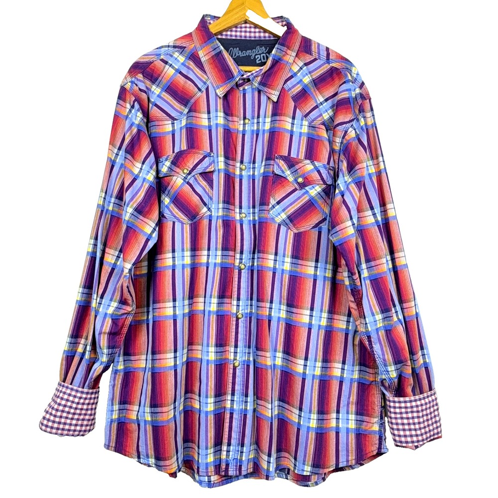 Wrangler Mens Long Sleeve Button Up Shirt XXL Western Cowboy Rodeo FlipCuff Snap